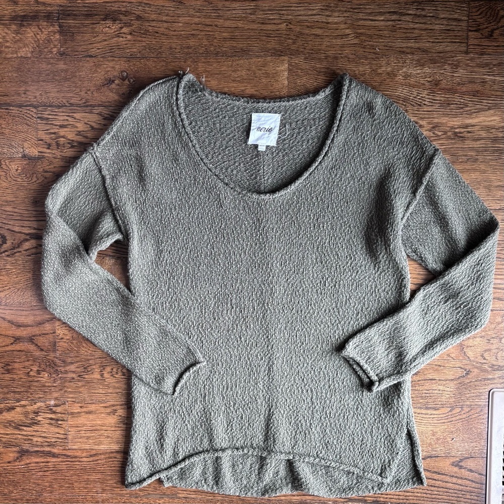 Aerie Olive Green Textured Knit Pullover Sweater | XS